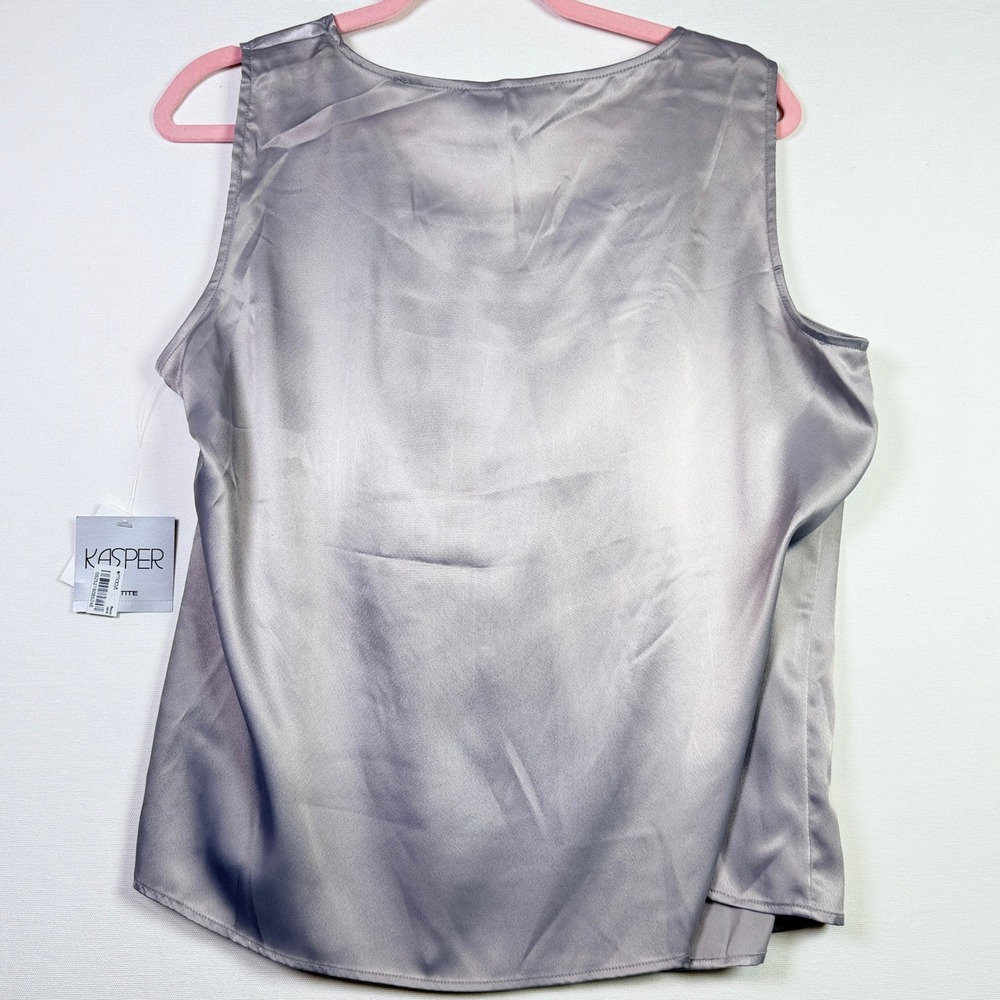 KASPER Platinum Pleated Neckline Satin Sleeveless Blouse PXL - Picture 2 of 7